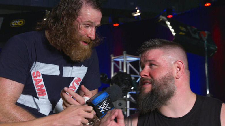 Sami Zayn and Kevin Owens being interviewed backstage