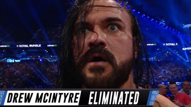 Drew McIntyre looks on stunned after his Royal Rumble elimination