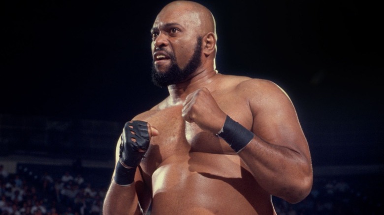 Bad News Brown poses in the ring, ready for a fight, ahead of a match.