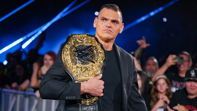 The World Heaveyweight Champion, GUNTHER enters the arena during Monday Night RAW at Ball Arena on September 2, 2024 in Denver, Colorado.