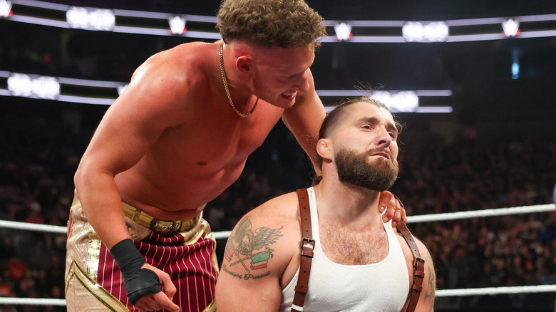 Channing Lorenzo stands near Tony D'Angelo moments after betraying him at NXT Stand & Deliver