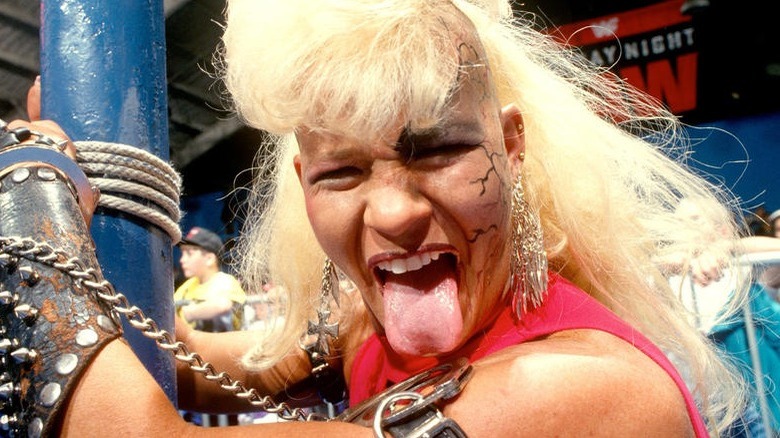 luna vachon sticks out tongue