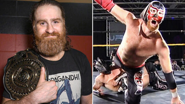 Sami Zayn holding Intercontinental title & El Generico