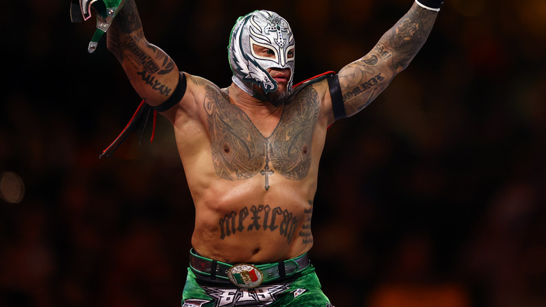 Rey Mysterio posing on the turnbuckles