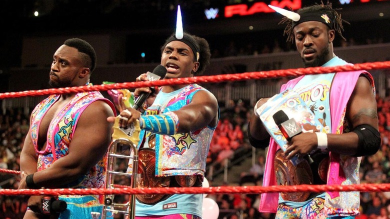 Big E, Xavier Woods, and Kofi Kingston stand in the ring before a match on "WWE Raw."