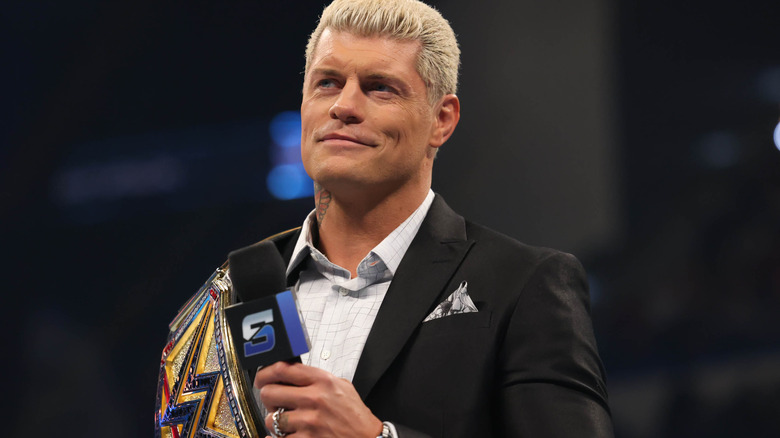 Cody Rhodes addresses the crowd during Friday Night SmackDown at XL Center on December 13, 2024 in Hartford, Connecticut.