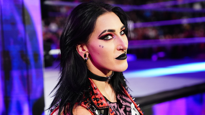 Rhea Ripley makes her entrance during Monday Night RAW at Enterprise Center on October 14, 2024 in St Louis, Missouri.