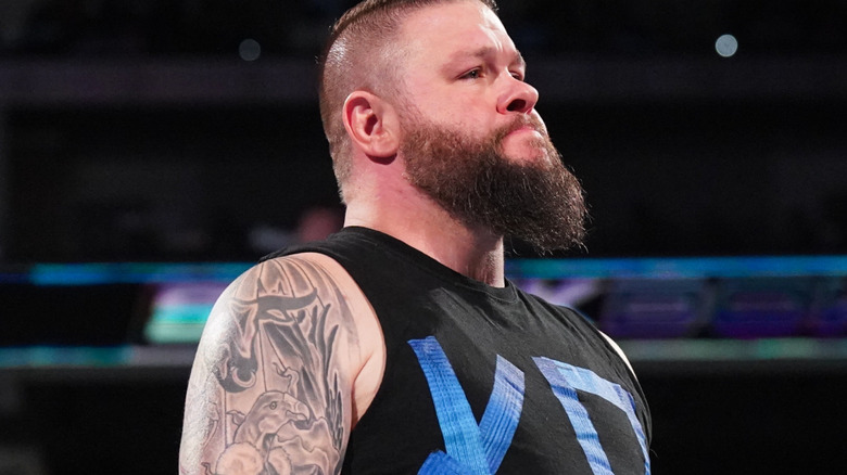 Kevin Owens cutting a promo on smackdown