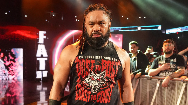Jacob Fatu makes his entrance during SmackDown at Allstate Arena on April 4, 2025 in Rosemont, Illinois.