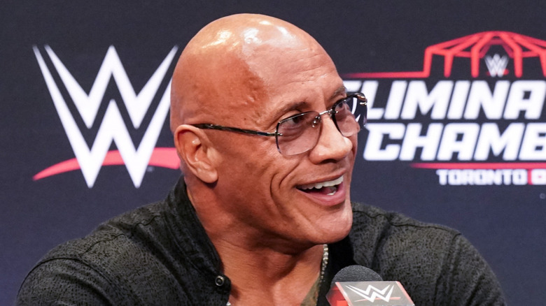 The Rock at the Elimination Chamber post-show presser