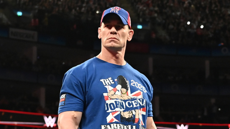 John Cena is in ring at The O2 Arena during Monday Night RAW on March 31, 2025 in London, England.
