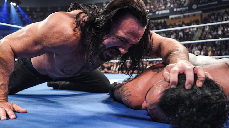 Damian Priest and Drew McIntyre face off during Monday Night RAW at Huntington Center on June 10, 2024 in Toledo, Ohio.