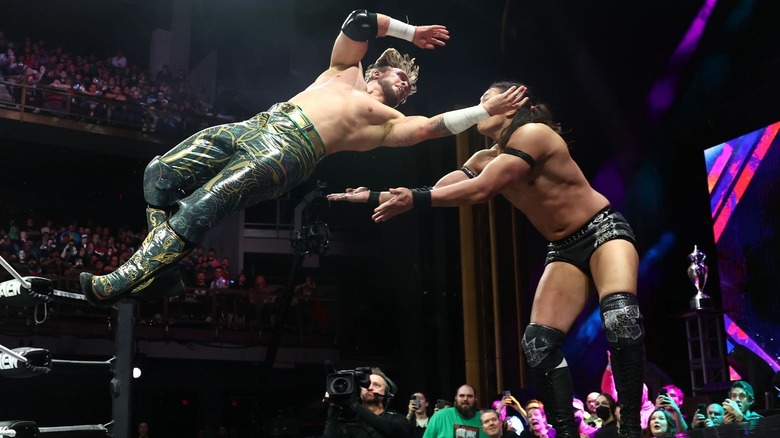 Will Ospreay delivering an Oscutter to KonosukeTakeshita on "AEW Dynamite."