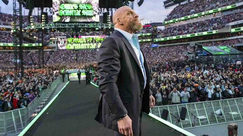 Triple H takes in the warmth from the WrestleMania 40 crowd