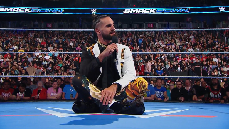 Seth Rollins cuts a promo during "WWE SmackDown"
