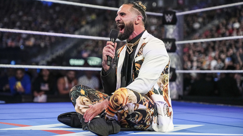 Seth Rollins cuts a promo during "WWE SmackDown"