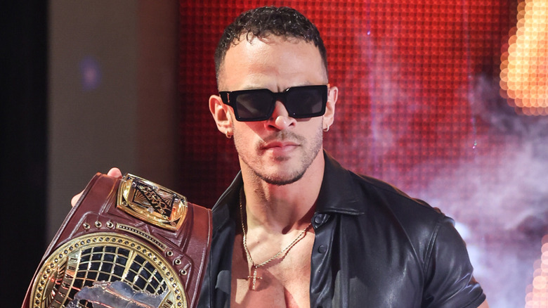 Ricky Saints makes his entrance during NXT at WWE Performance Center on April 15, 2025 in Orlando, Florida.