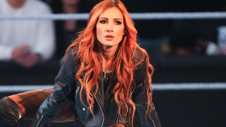 Becky Lynch is introduced prior to her fight during WWE Monday Night RAW at Toyota Center on March 11, 2024 in Houston, Texas