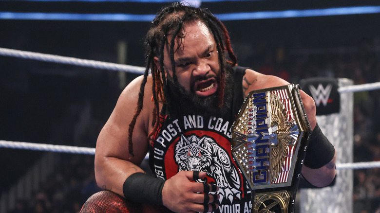Jacob Fatu looks on during SmackDown at Climate Pledge Arena on April 11, 2025 in Seattle, Washington.