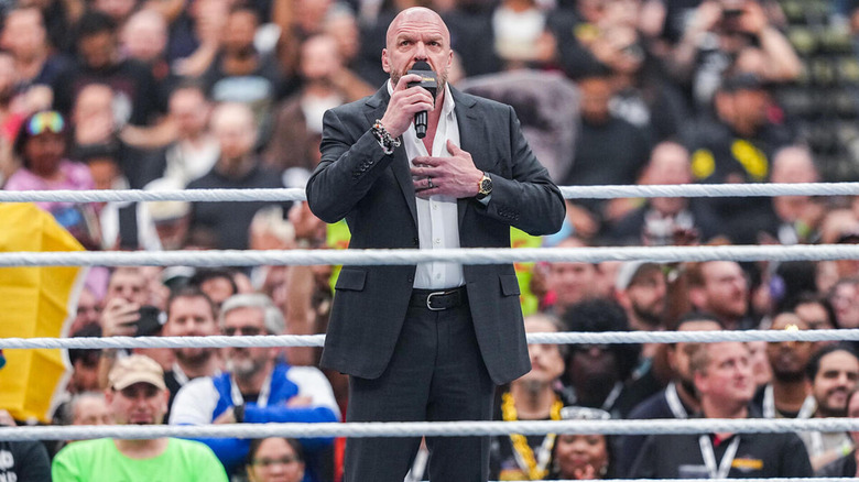 Triple H gives a speech to a sold-out Vegas crowd.