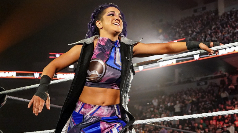 Bayley enters the ring during Monday Night RAW at Target Center on April 7, 2025 in Minneapolis, Minnesota.