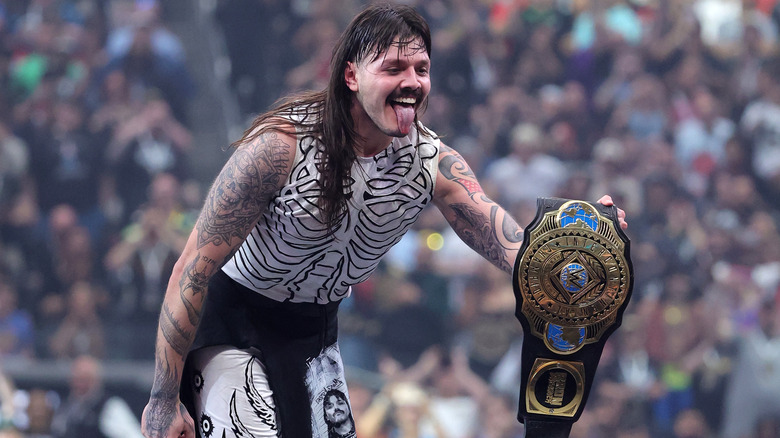 Dominik Mysterio celebrates after defeating Bron Breakker, Penta, and Finn Balor to win the WWE Intercontinental Championship during WrestleMania 41 at Allegiant Stadium on April 20, 2025 in Las Vegas, Nevada.