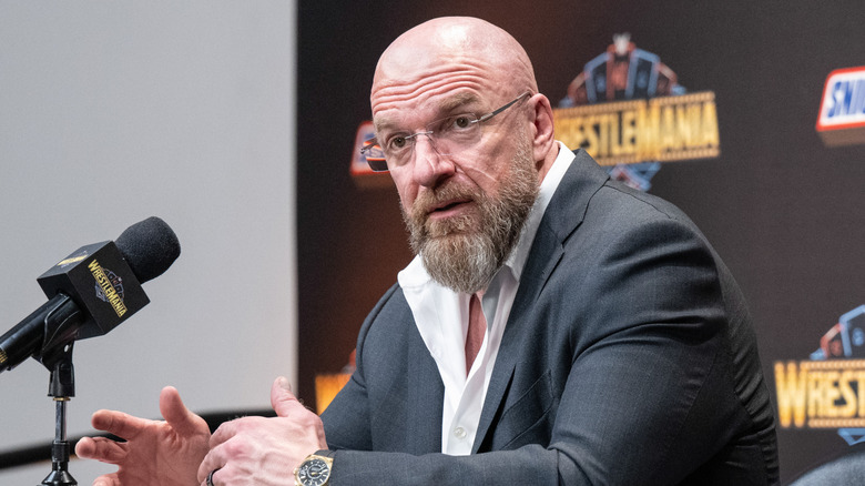 Triple H speaks at the WWE Post Show during WrestleMania 41