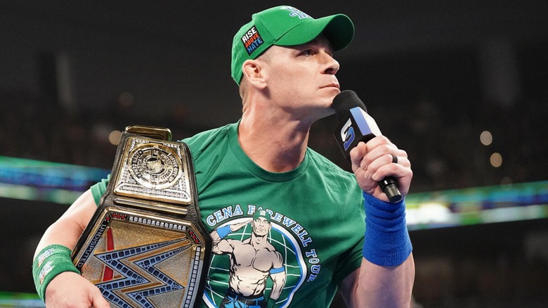 John Cena cutting a promo as Undisputed WWE Champion during an episode of 