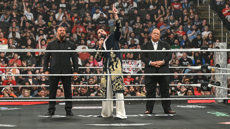 Bron Breakker, Seth Rollins, and Paul Heyman during "WWE Raw"