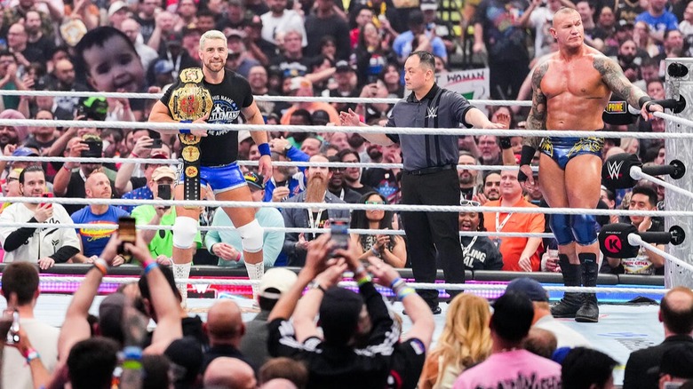 TNA World Champion Joe Hendry takes in the thunderous reactions from the crowd after he revealed himself to be Randy Orton's WrestleMania 41 open challenge opponent