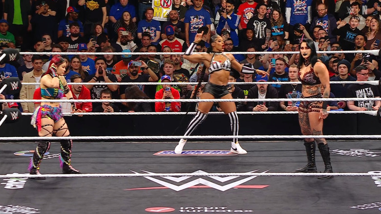 SKY, Belair, and Ripley in the ring