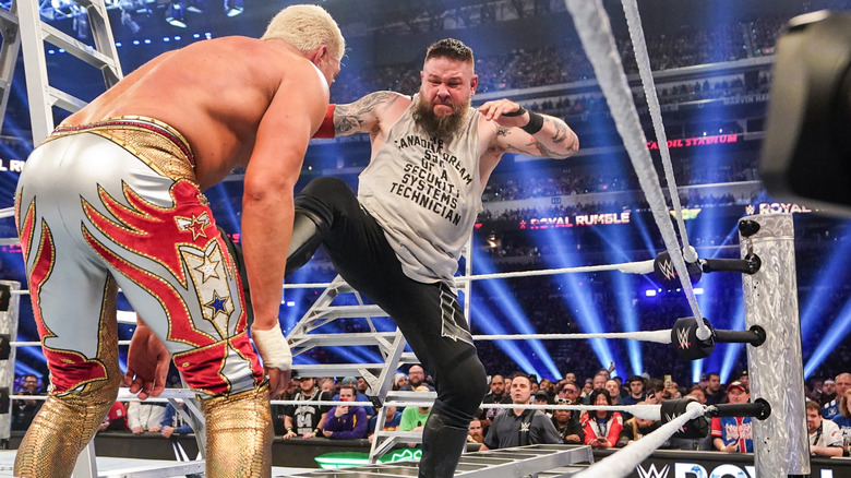 Kevin Owens hitting Cody Rhodes during WWE Royal Rumble 2025