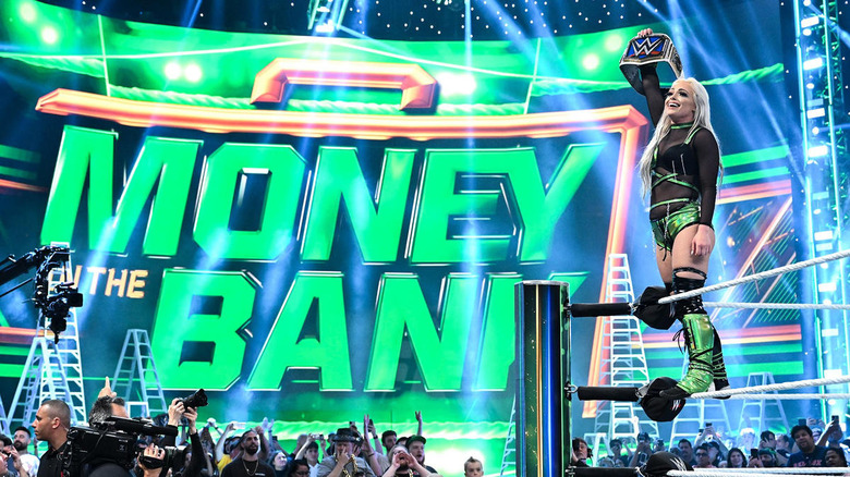 Liv Morgan holding SmackDown Women's Championship