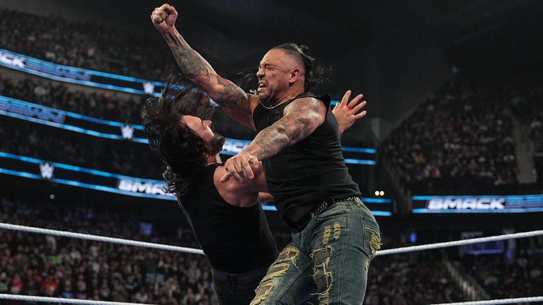 Damian Priest in action against Drew McIntyre during SmackDown at Climate Pledge Arena on April 11, 2025 in Seattle, Washington.