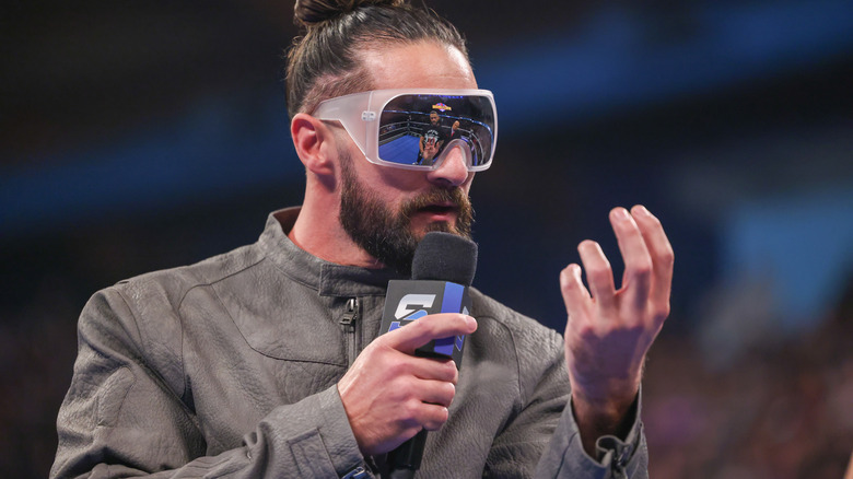Seth Rollins on the microphone
