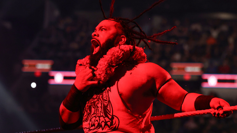 Jacob Fatu makes his entrance during Saturday Night's Main Event at Frost Bank Center on January 25, 2025 in San Antonio, Texas.