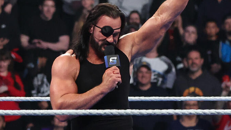 Drew McIntyre, wearing an eye patch, cuts a promo in the ring on an episode of "WWE SmackDown."