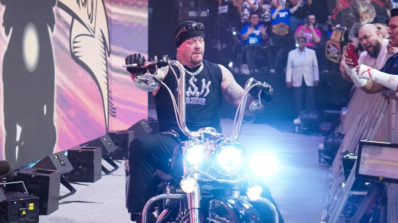 The Undertaker rides into Netflix's LA Premiere of WWE Monday Night RAW at Intuit Dome on January 6, 2025 in Inglewood, California.
