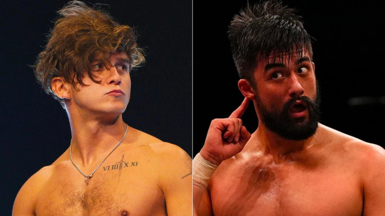 Split image of AEW wrestler Hook on the left and Wheeler Yuta on the right