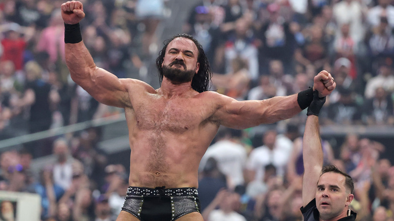 Drew McIntyre raises his arms at WWE WrestleMania 41