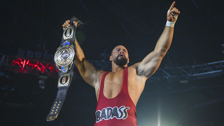 Bron Breakker enters the arena during Monday Night RAW at Forest National on March 17, 2025 in Brussels, Belgium.