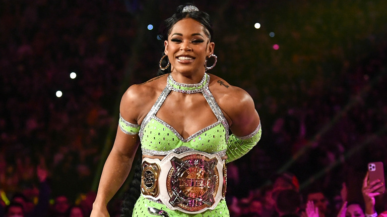 Bianca Belair makes her entrance during Royal Rumble at Lucas Oil Stadium on February 1, 2025 in Indianapolis, Indiana.